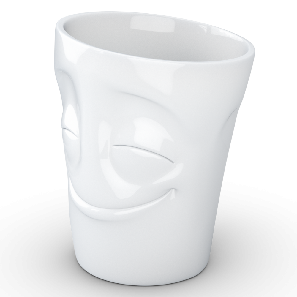 FiftyEight Henkelbecher Mug Vergnügt weiss